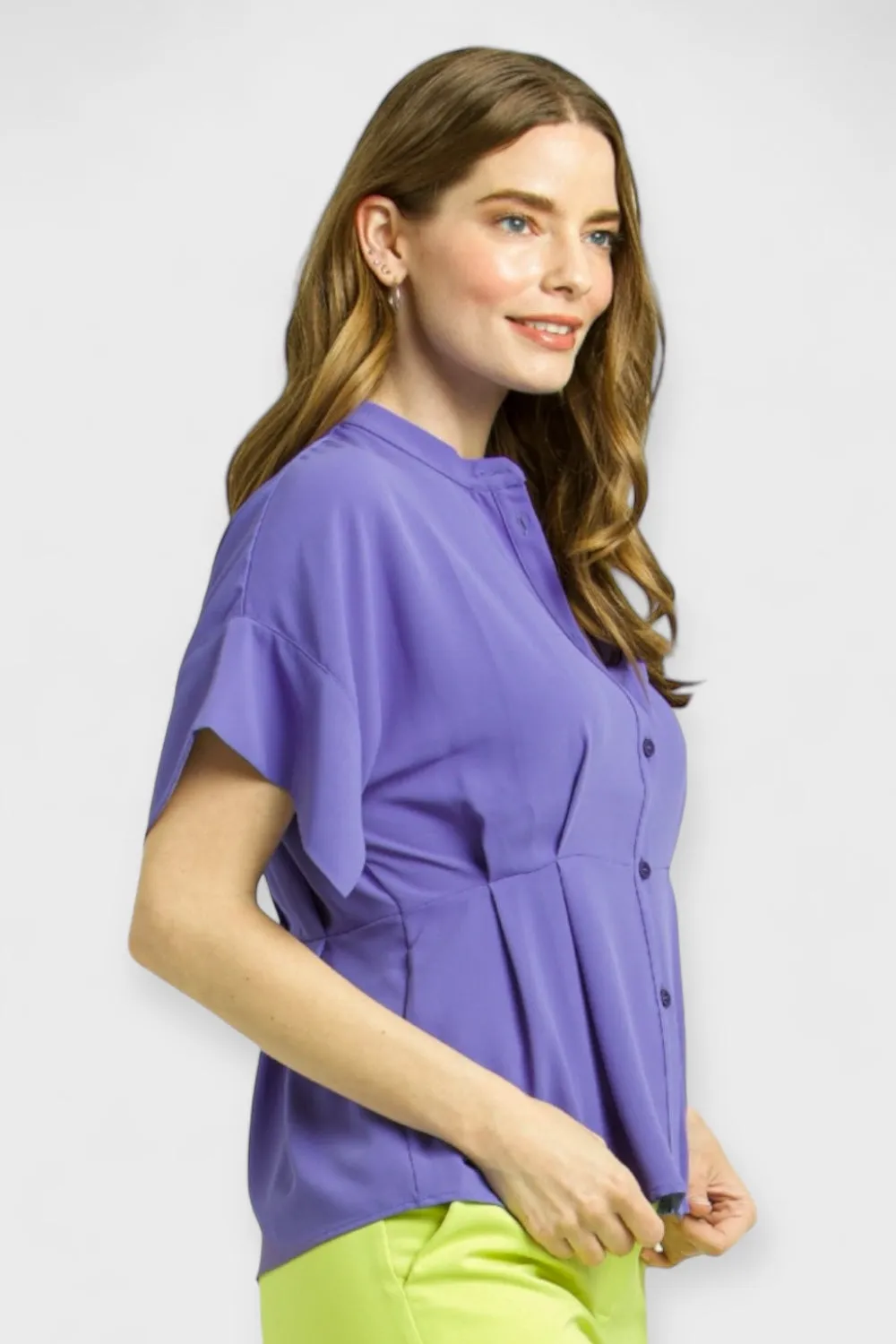 Lilac Short Sleeves Peplum Blouse