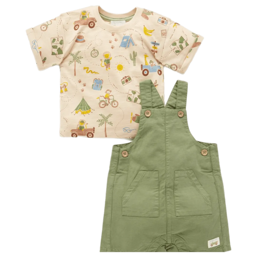 Linen Blend Overall Set - Olive