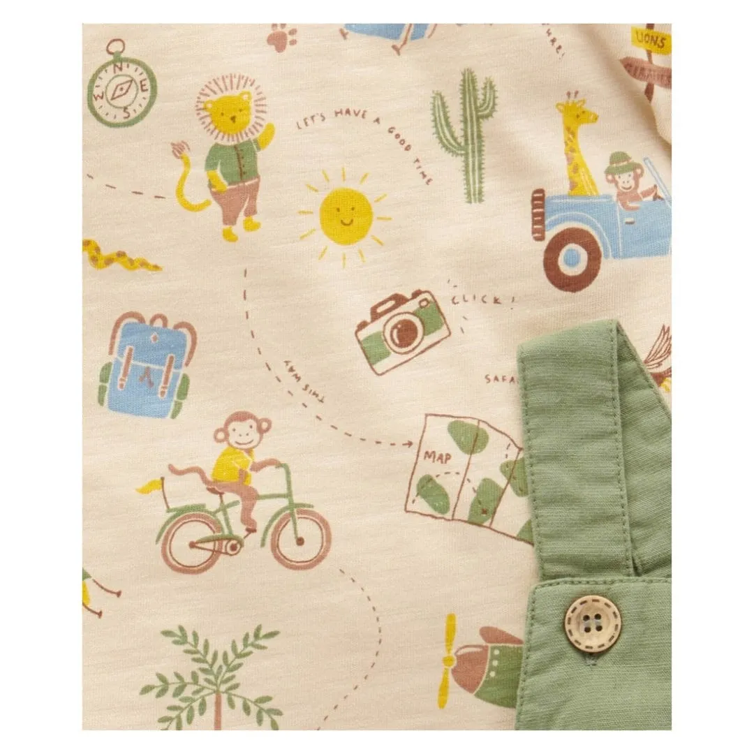 Linen Blend Overall Set - Olive