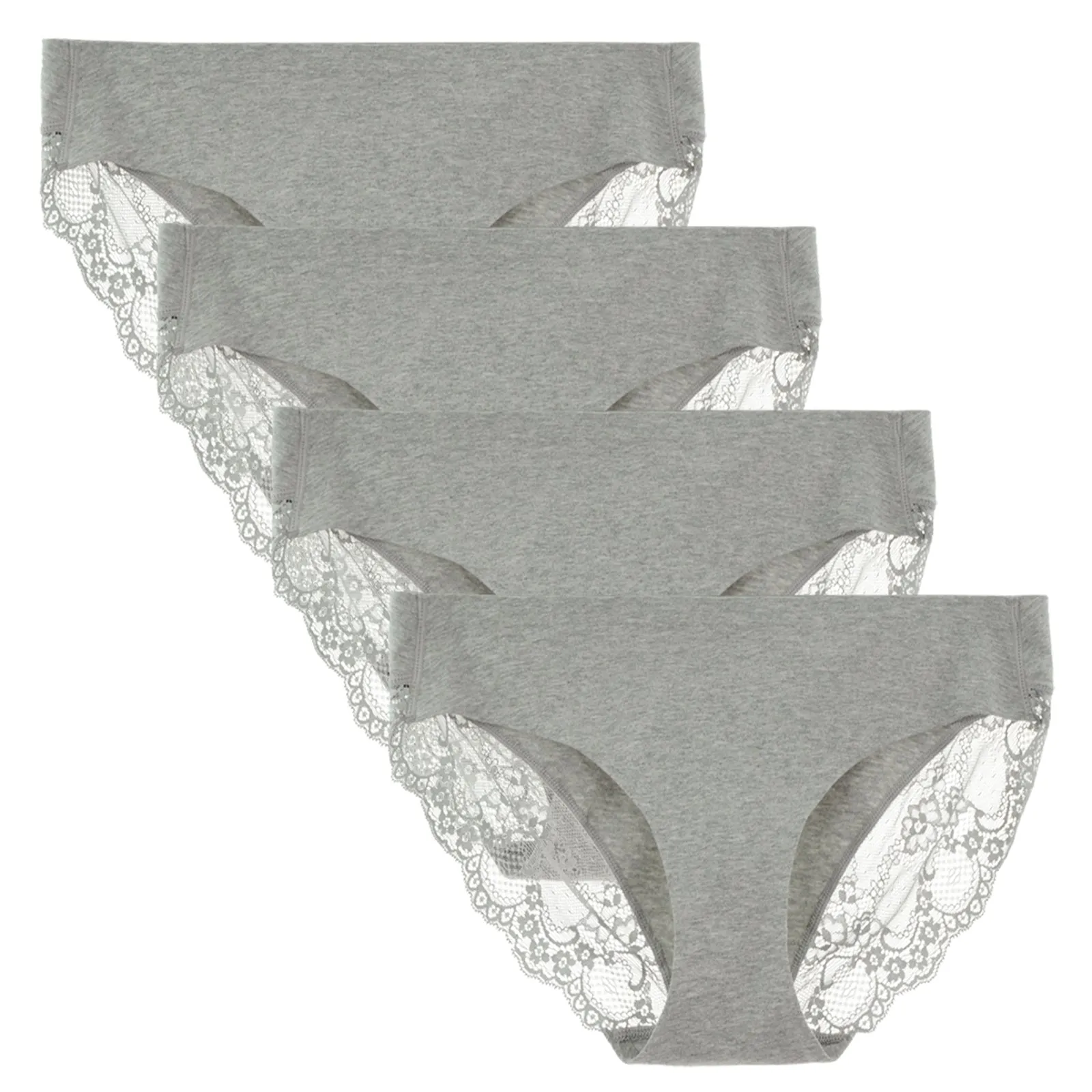 LIQQY Women's Cotton Low Rise Lace Back Coverage Bikini 4 Pack Underwear