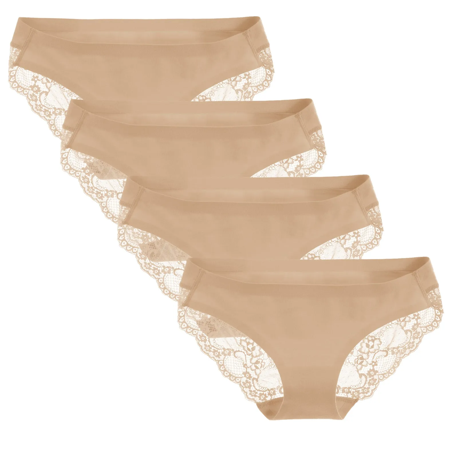 LIQQY Women's Cotton Low Rise Lace Back Coverage Bikini 4 Pack Underwear