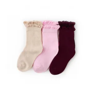 Little Stocking Co Lace Fancy Midi Sock Set (3 Pair) - Juliet