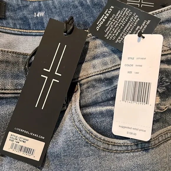 Liverpool Los Angeles Straight in Thyme Denim Crop Stretch Jeans Size 14W NWT