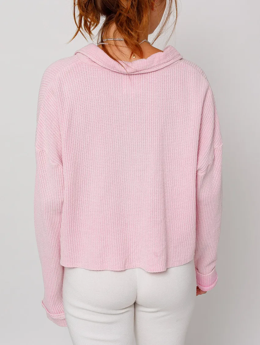Long Sleeve Button Down Waffle Knit Top