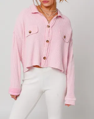 Long Sleeve Button Down Waffle Knit Top