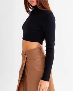 Long Sleeve Turtle Neck Sweater Crop Top