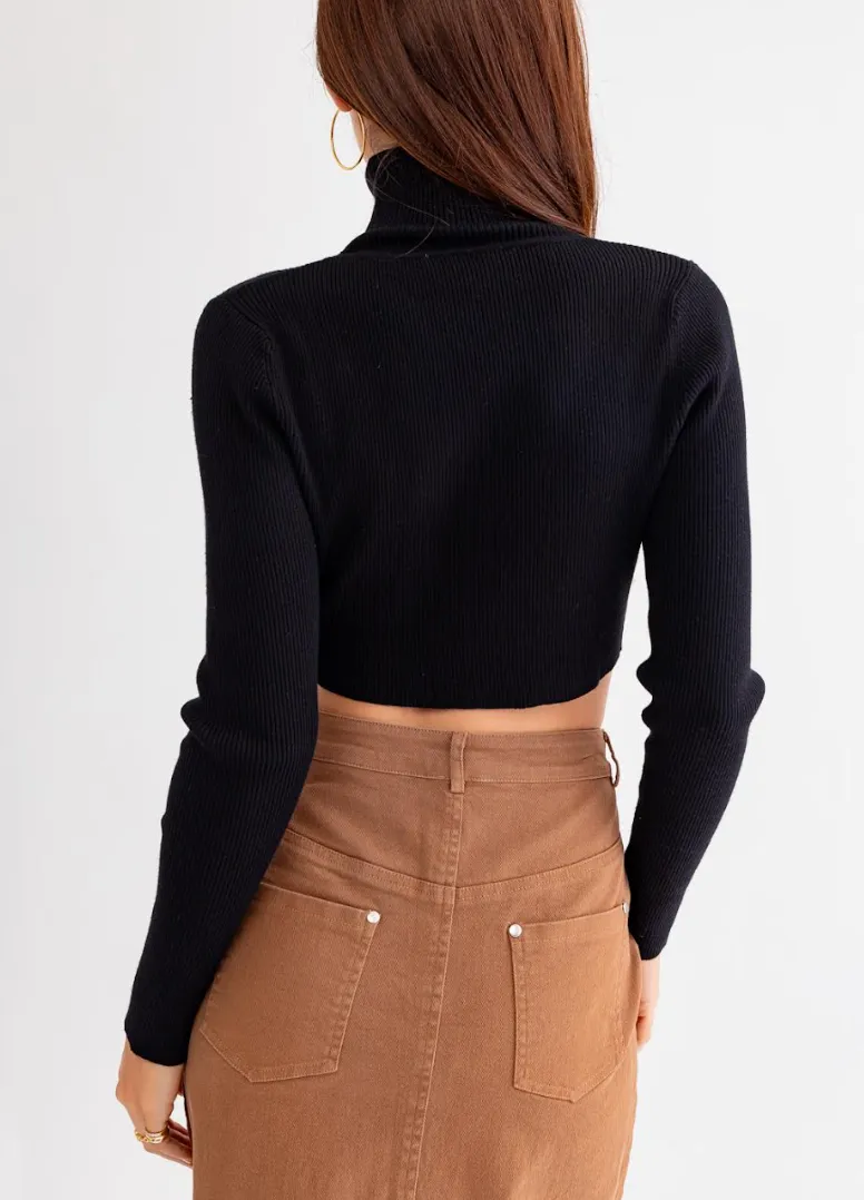 Long Sleeve Turtle Neck Sweater Crop Top