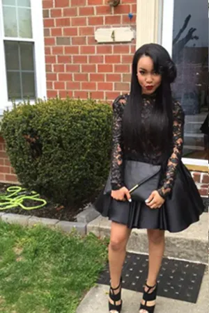 Long Sleeves Short Prom Dresses Little Black Dresses Lace Backless