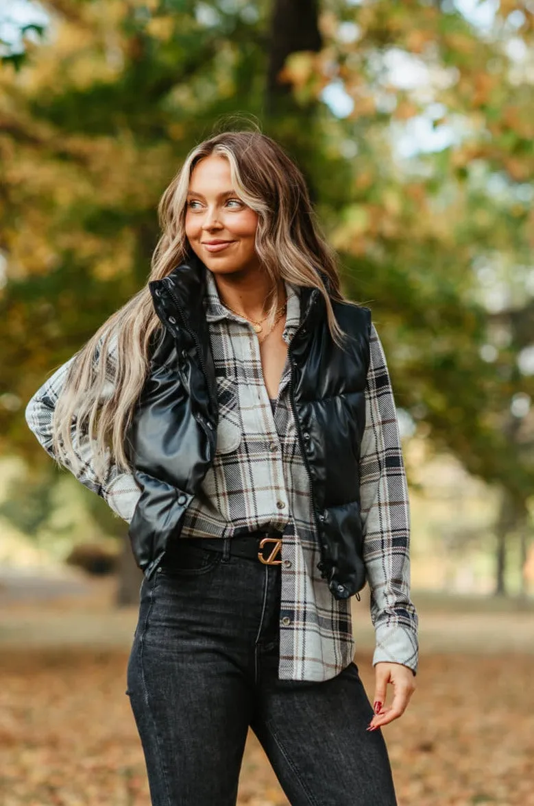 Love Tree Pleather Puffer Vest for Women in Black | 5074VM-BLACK