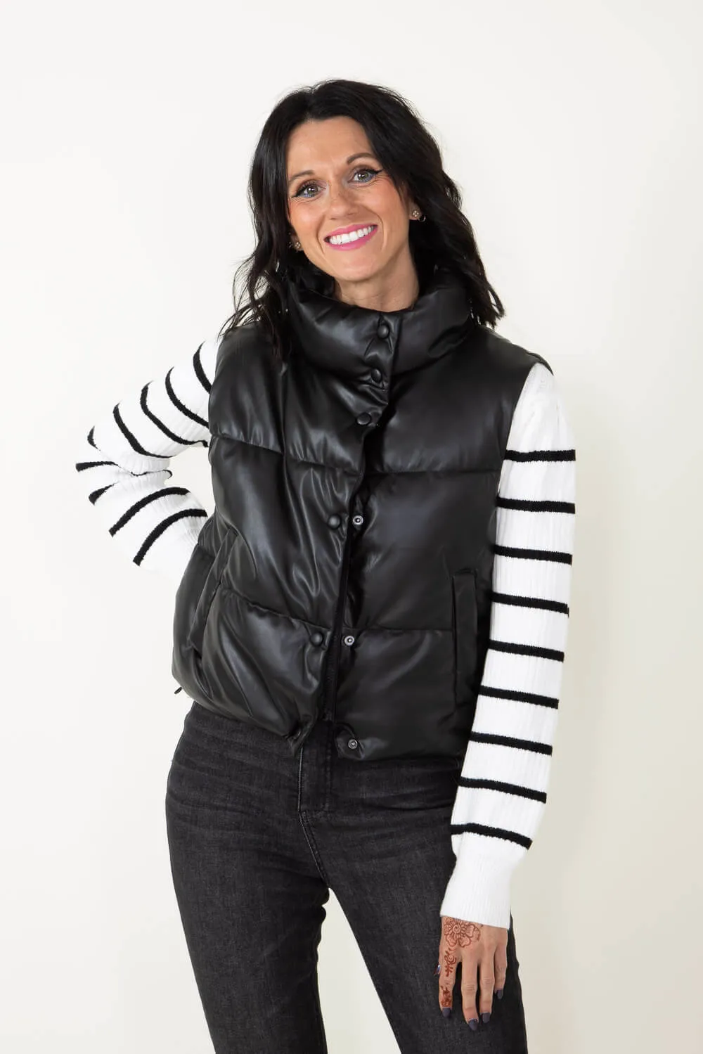 Love Tree Pleather Puffer Vest for Women in Black | 5074VM-BLACK