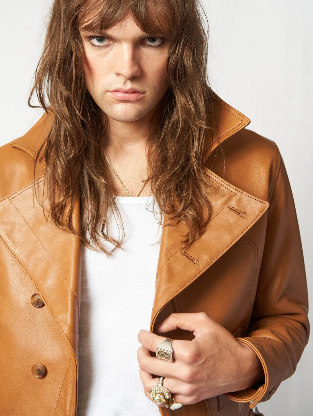 LUCAS BIKER LEATHER JACKET IN CAMEL - Man