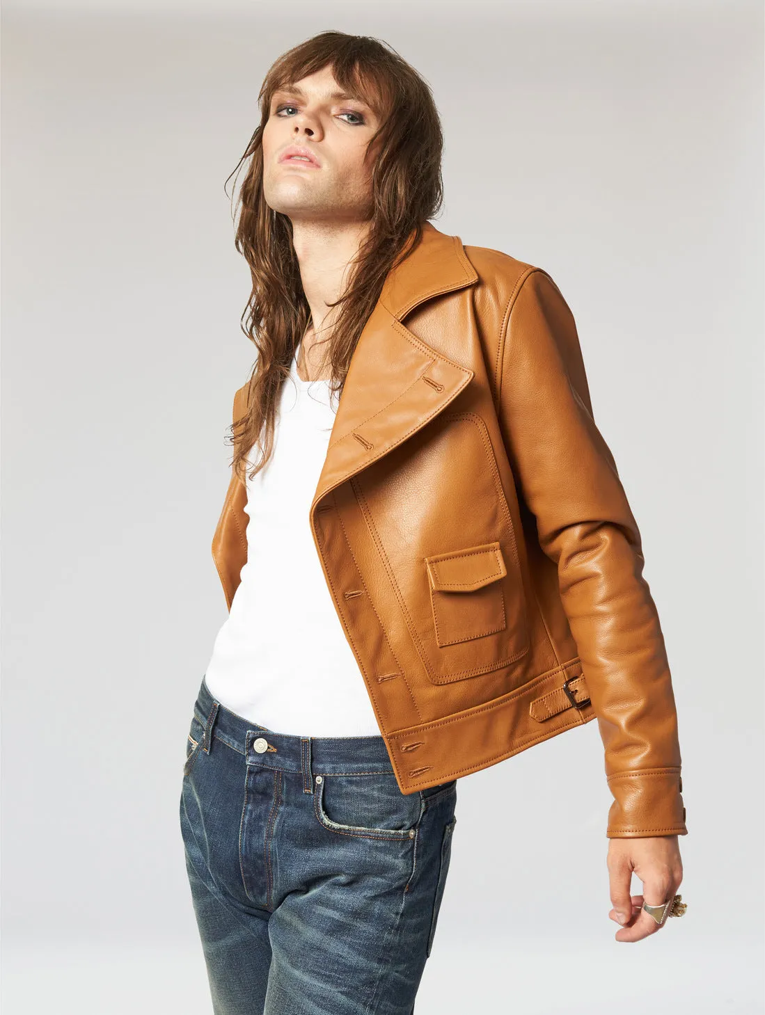LUCAS BIKER LEATHER JACKET IN CAMEL - Man