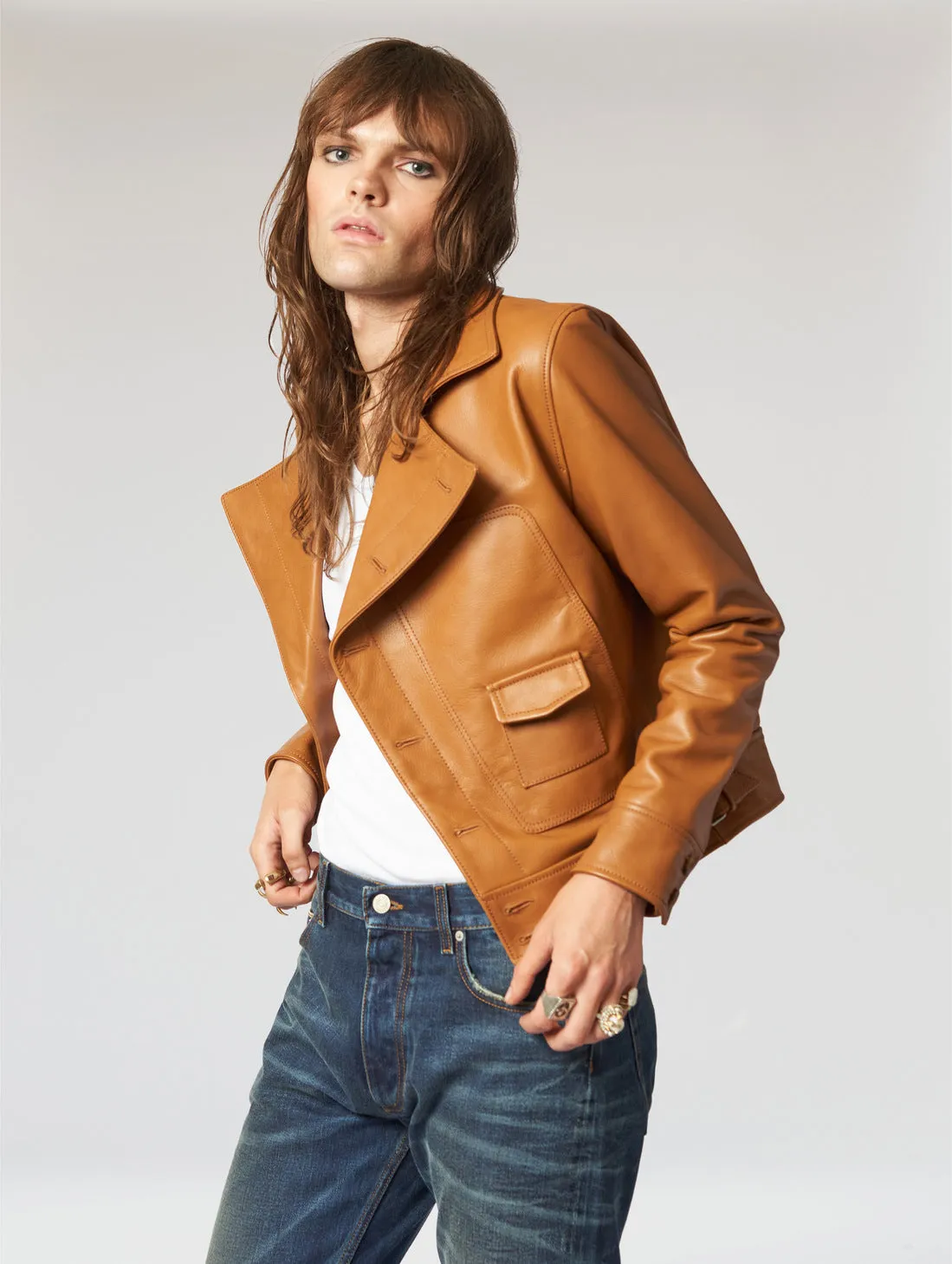 LUCAS BIKER LEATHER JACKET IN CAMEL - Man