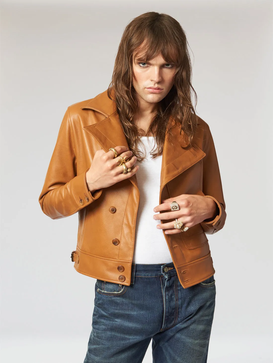 LUCAS BIKER LEATHER JACKET IN CAMEL - Man