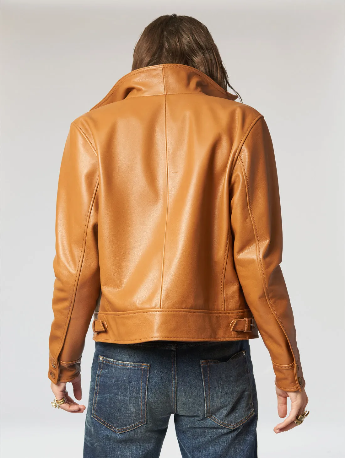LUCAS BIKER LEATHER JACKET IN CAMEL - Man