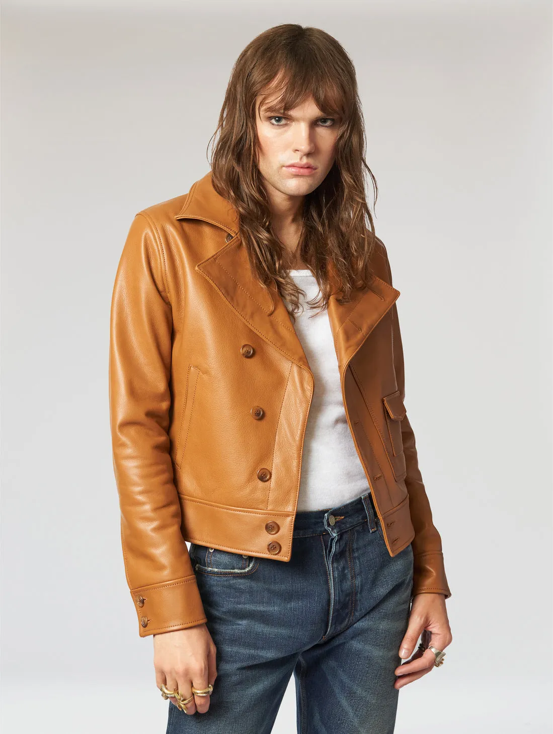 LUCAS BIKER LEATHER JACKET IN CAMEL - Man