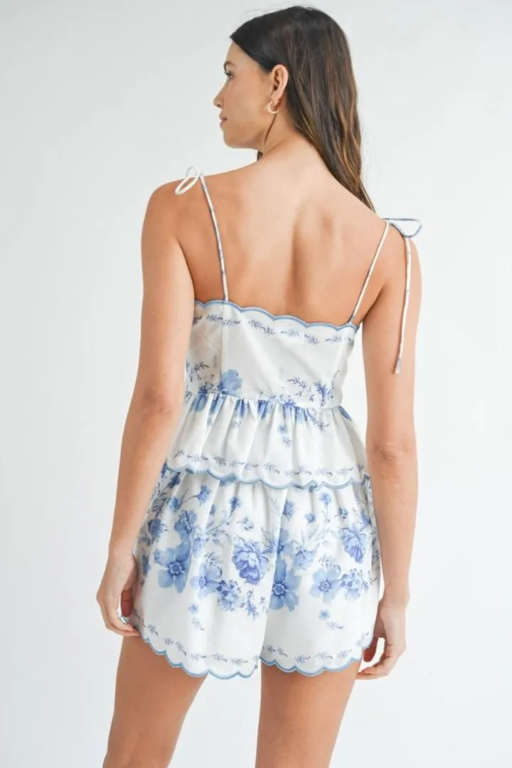 Mable Scalloped Floral Print Peplum Top and Short Set