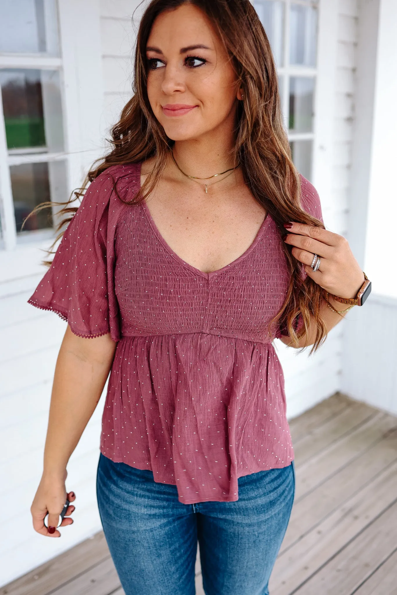 Maci Rhinestud Peplum Top - Grape