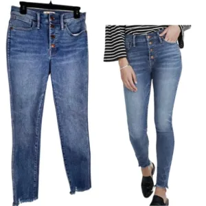 MADEWELL 10&quot; Button Front High Rise Frayed Hem Skinny Jean Size 6/28