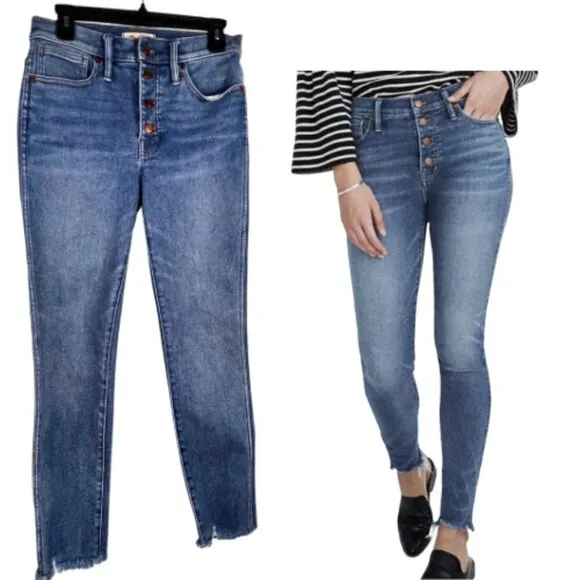 MADEWELL 10&quot; Button Front High Rise Frayed Hem Skinny Jean Size 6/28
