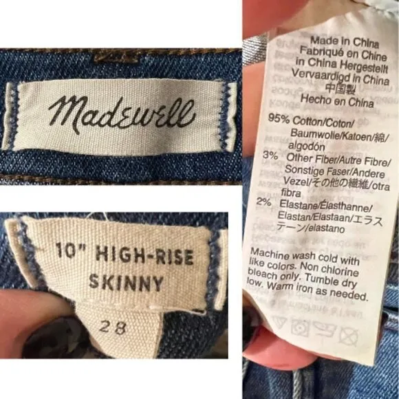 MADEWELL 10&quot; Button Front High Rise Frayed Hem Skinny Jean Size 6/28