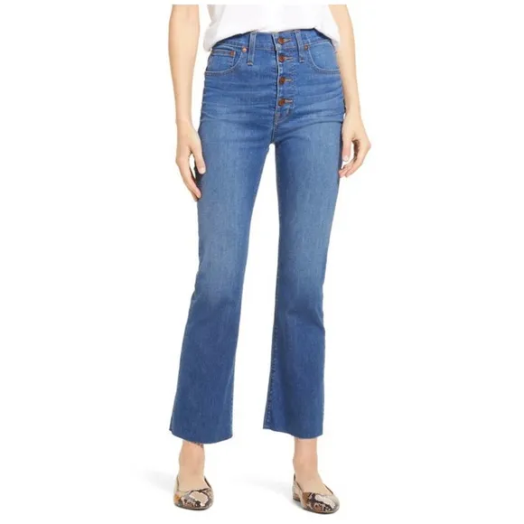 Madewell Cali Demi-Boot Jeans Size 24 Denim Cropped Distressed Button Fly