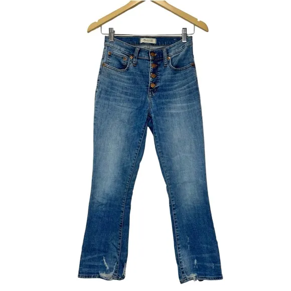 Madewell Cali Demi-Boot Jeans Size 24 Denim Cropped Distressed Button Fly