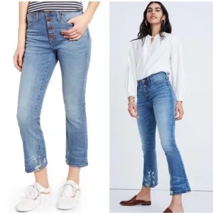 Madewell Cali Demi-Boot Jeans Size 24 Denim Cropped Distressed Button Fly