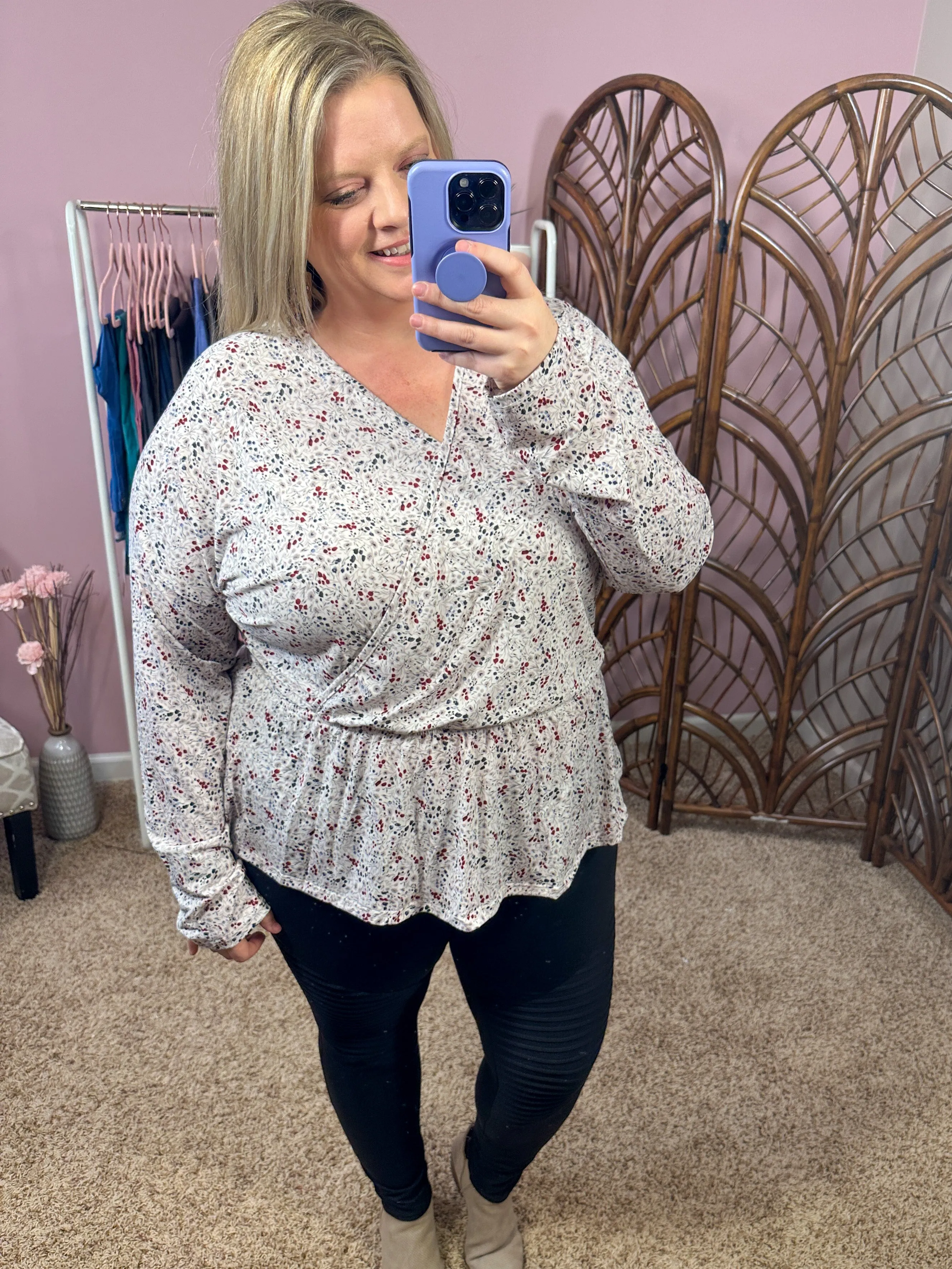 Make the Change Peplum Top - Cream and Floral