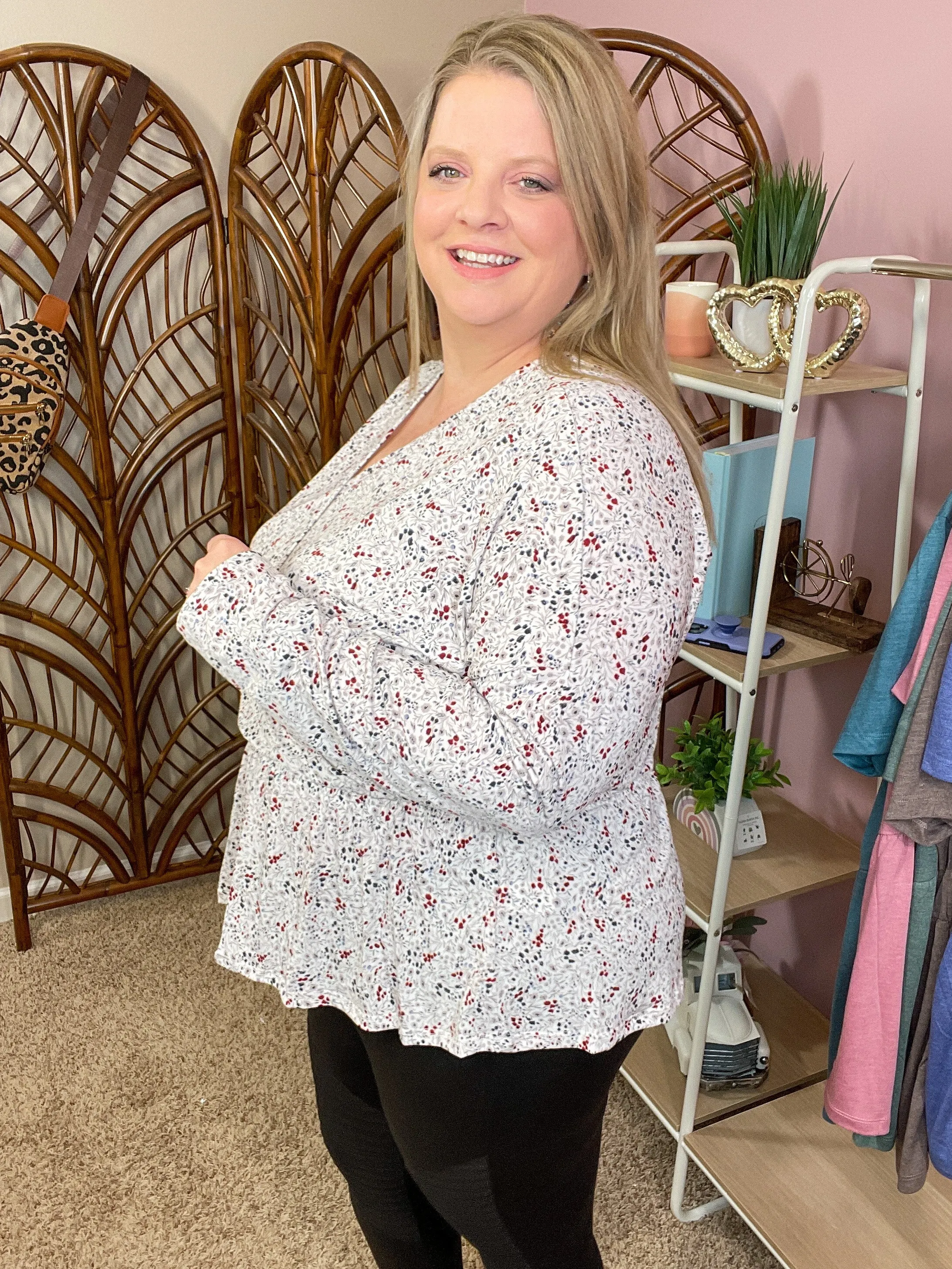 Make the Change Peplum Top - Cream and Floral