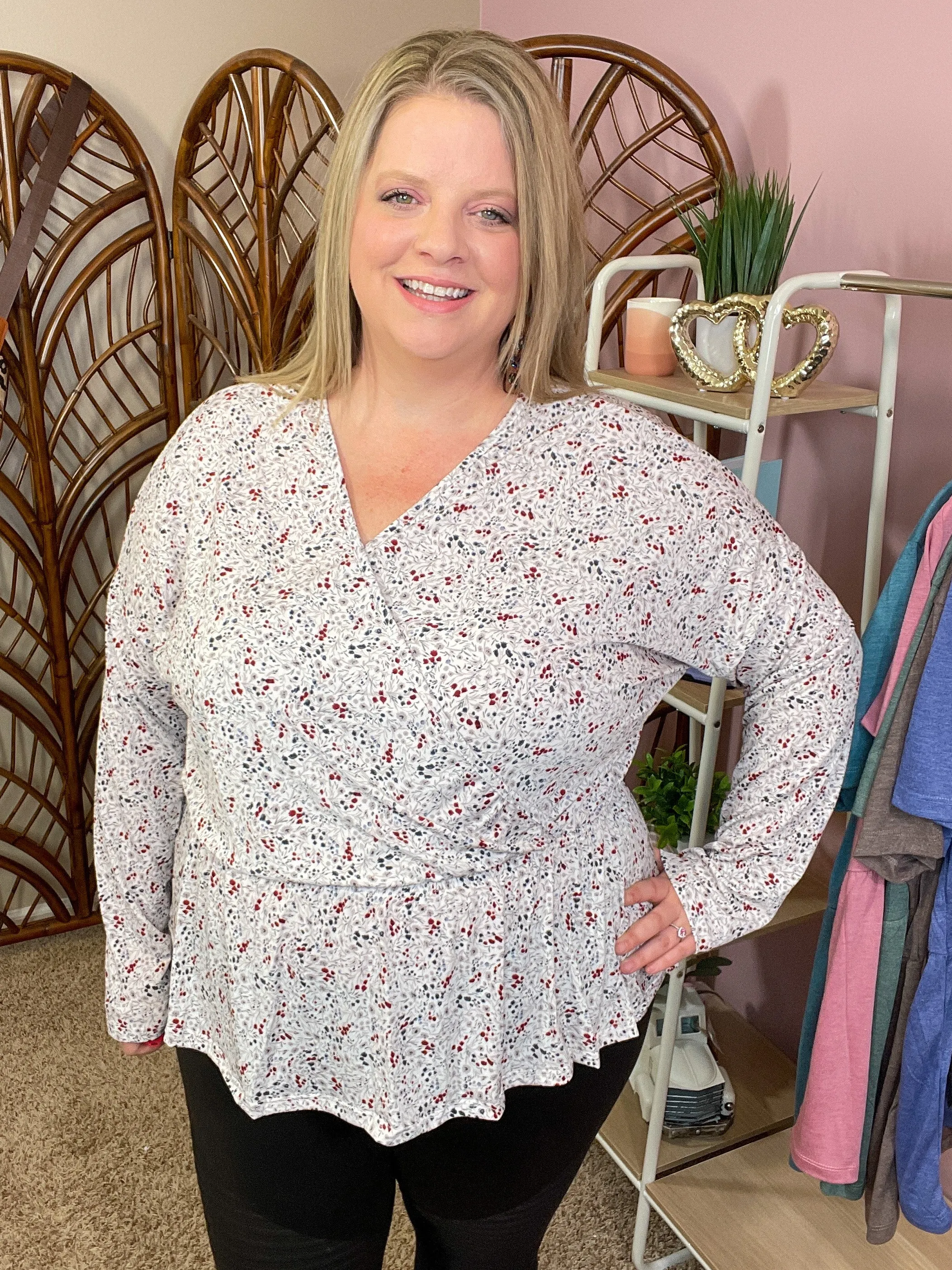 Make the Change Peplum Top - Cream and Floral