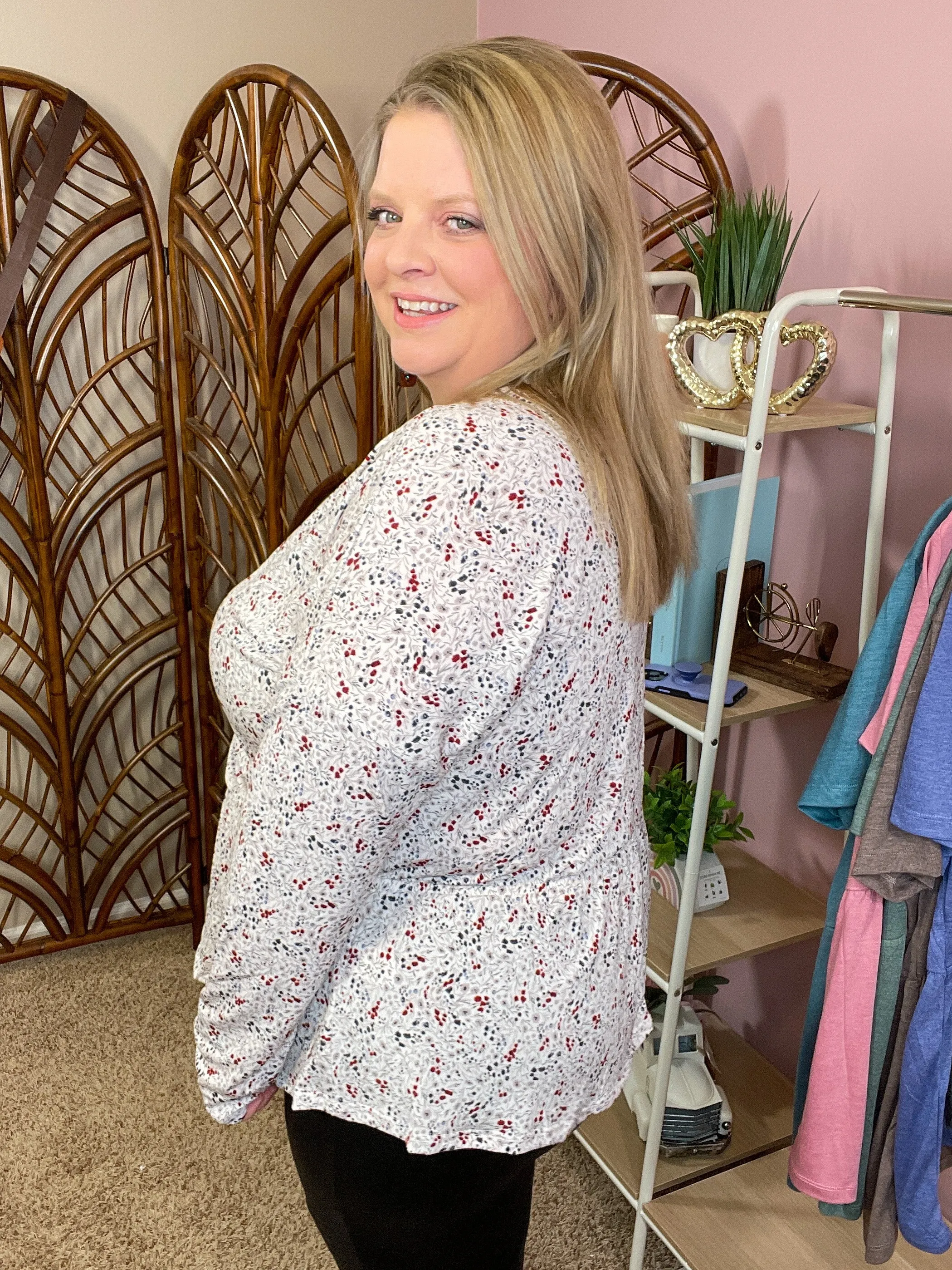 Make the Change Peplum Top - Cream and Floral