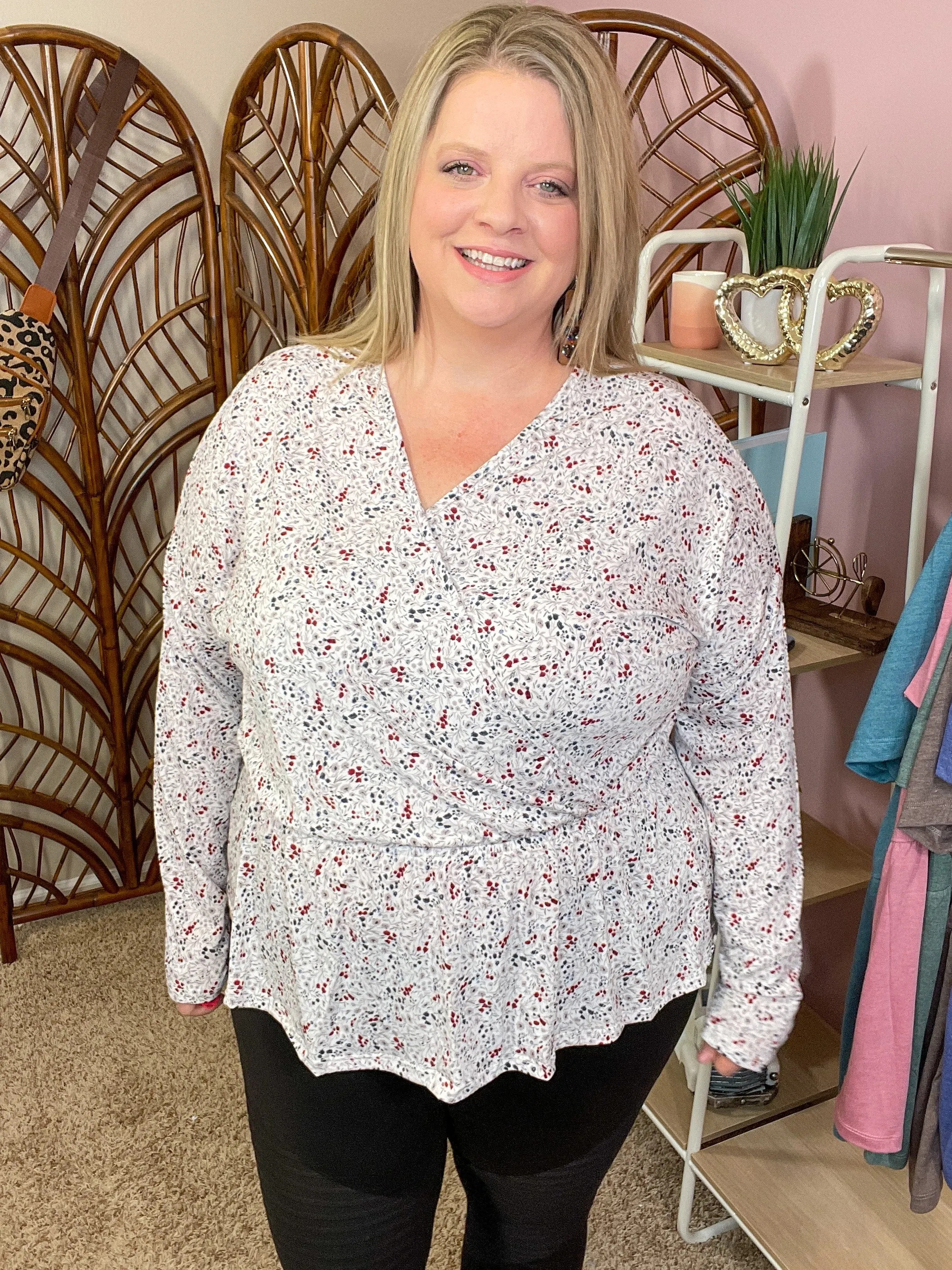 Make the Change Peplum Top - Cream and Floral