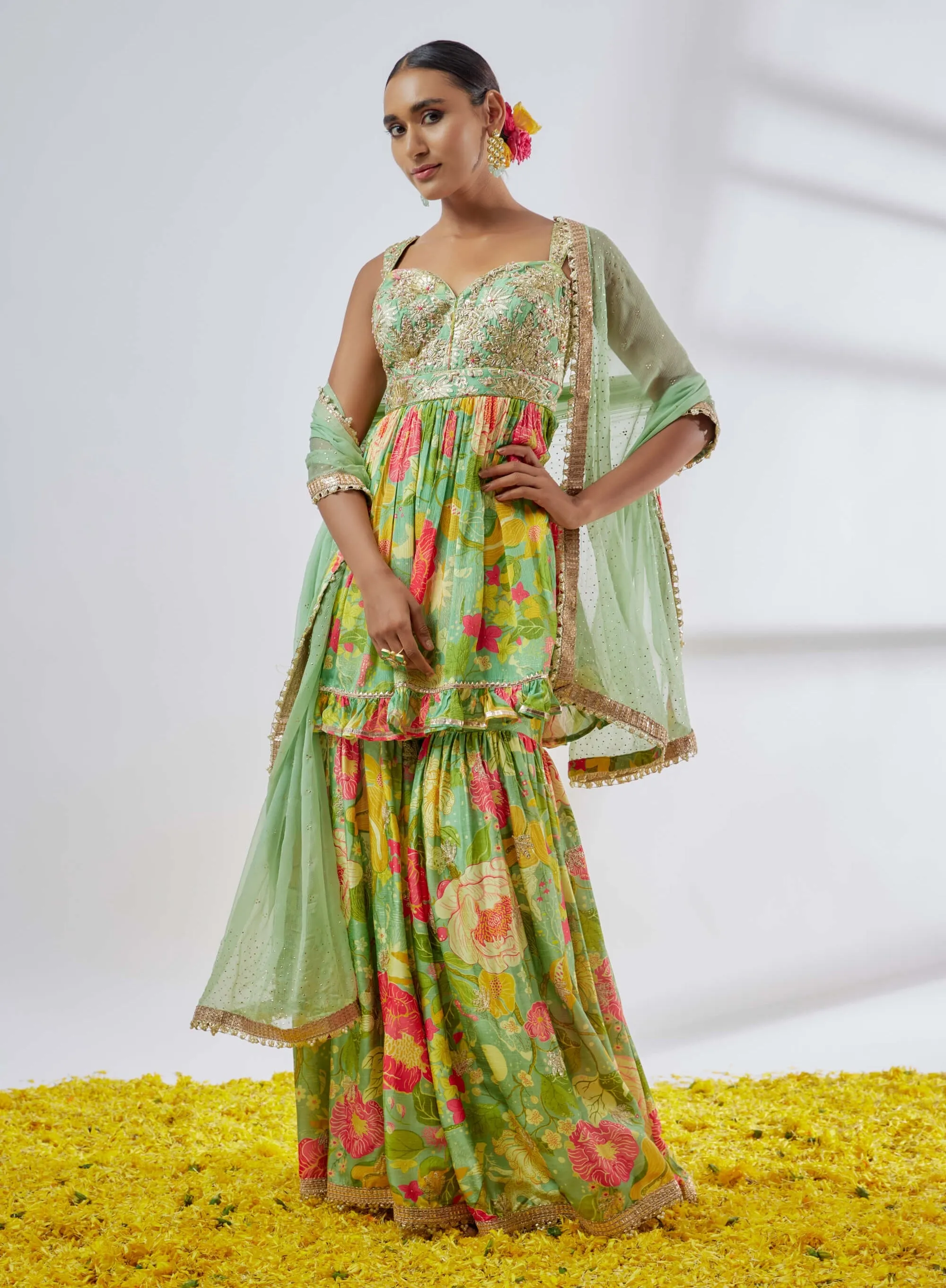 Malishika mint green sharara set