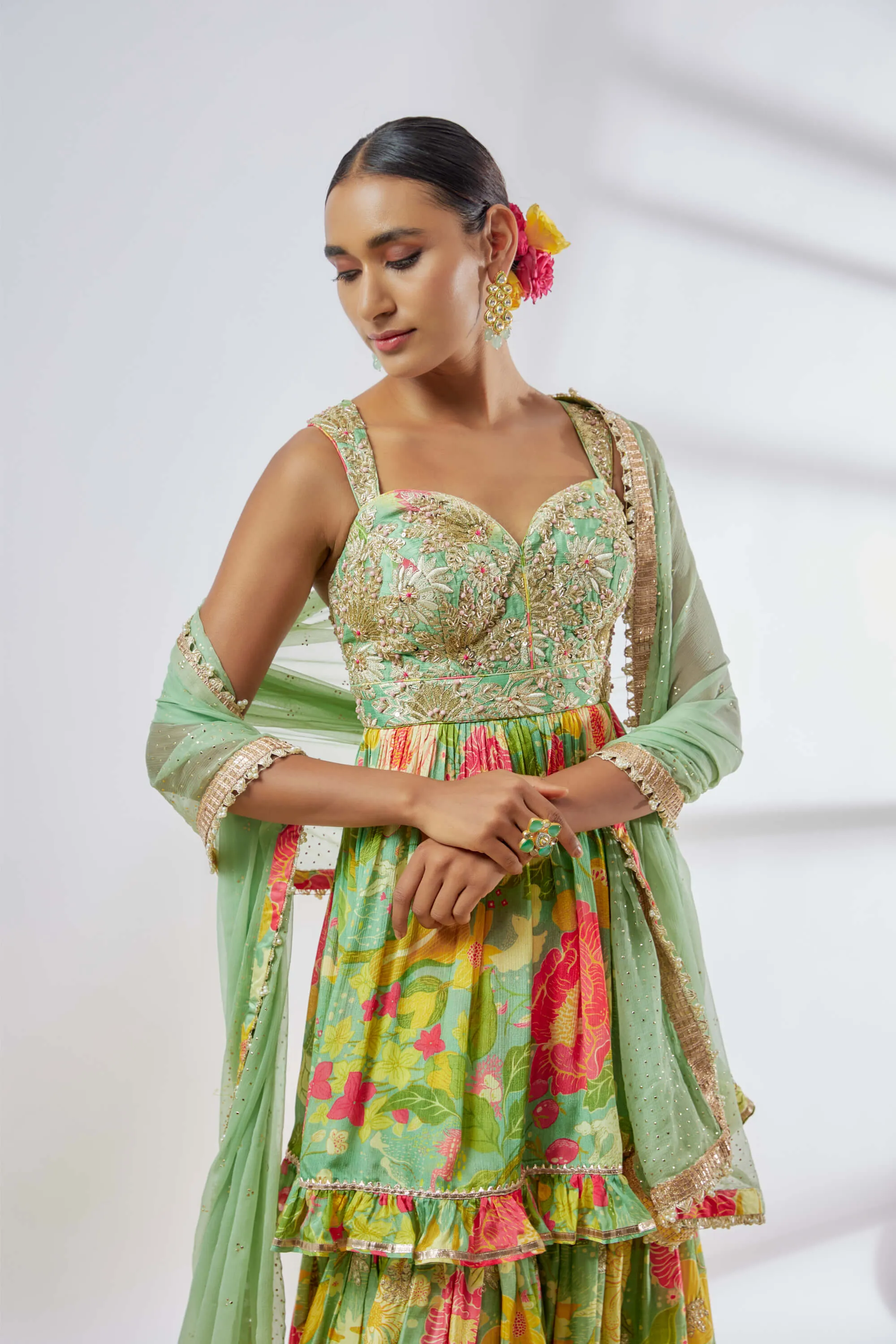 Malishika mint green sharara set
