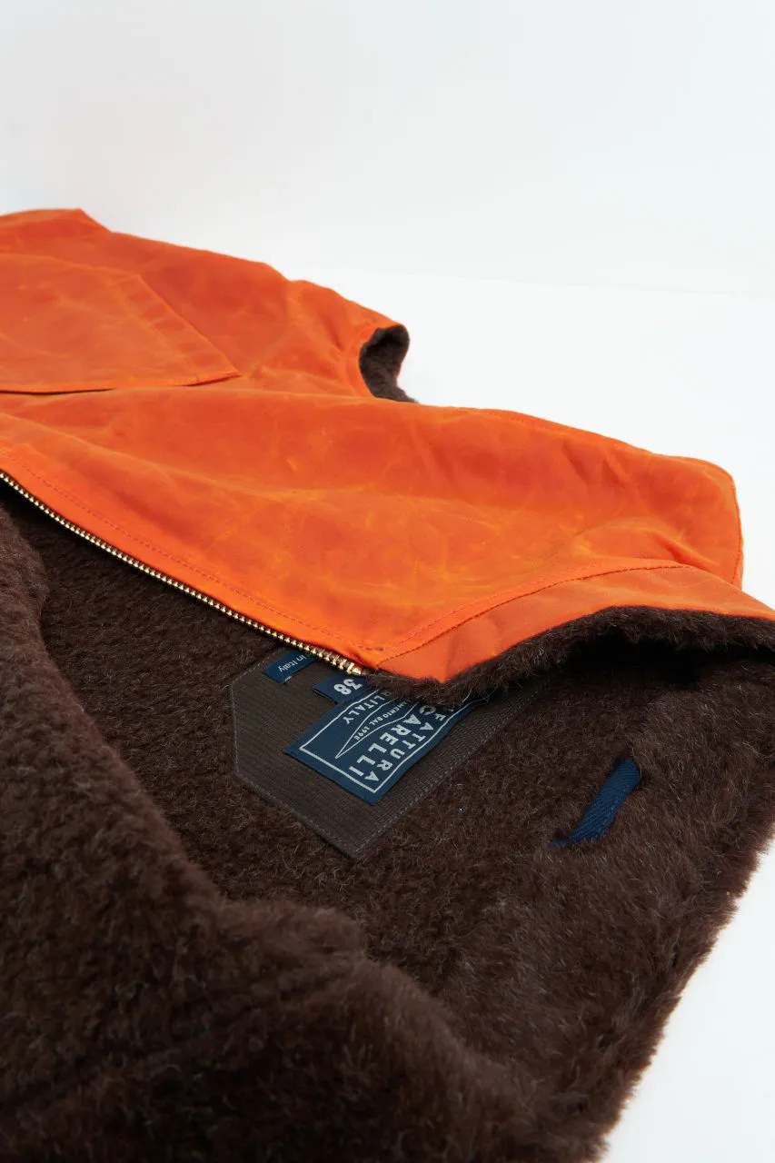 Manifattura Ceccarelli Waxed Mountain Vest Wool Teddy Fur Orange