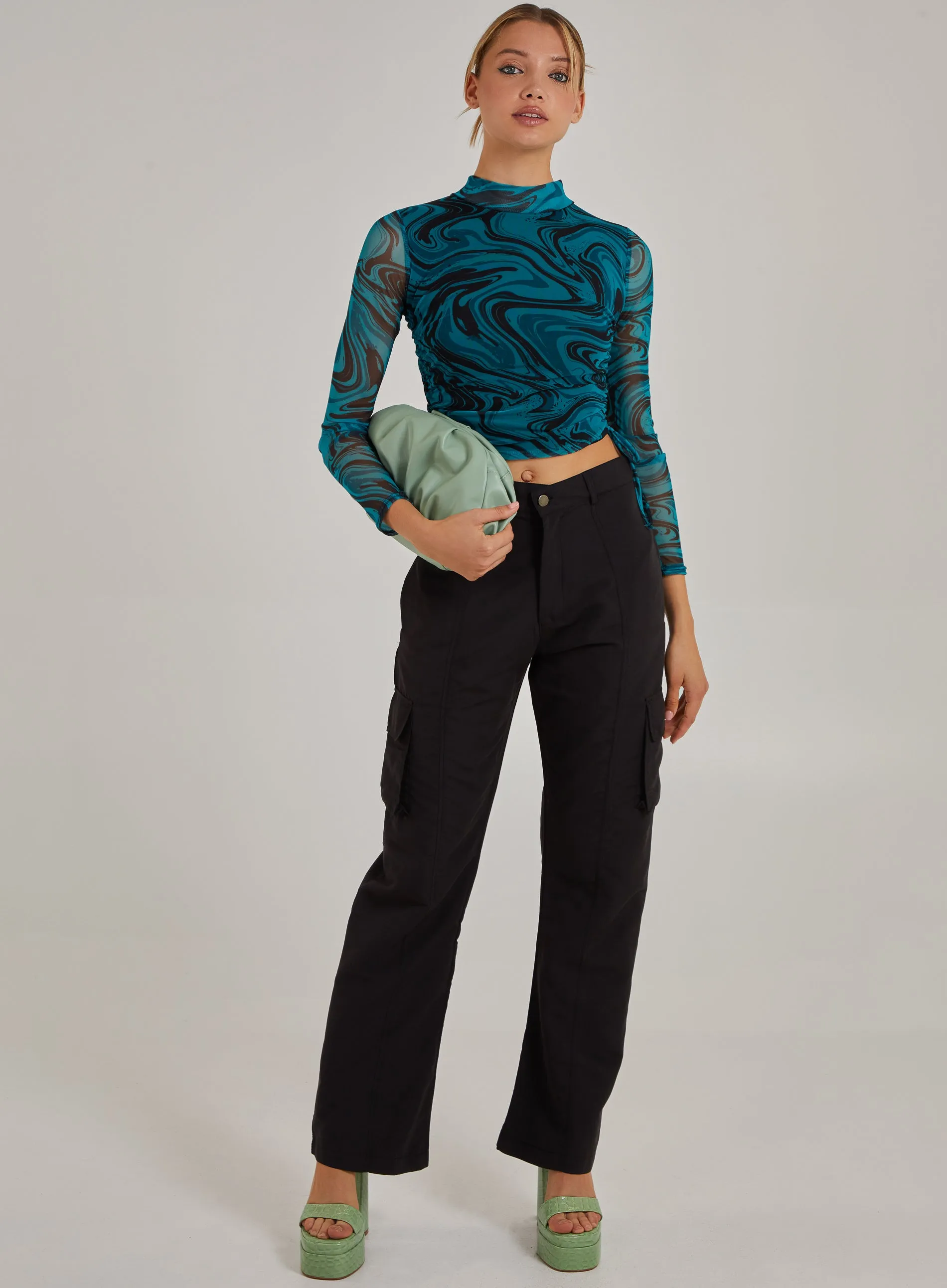 Marble Print Long Sleeve Top