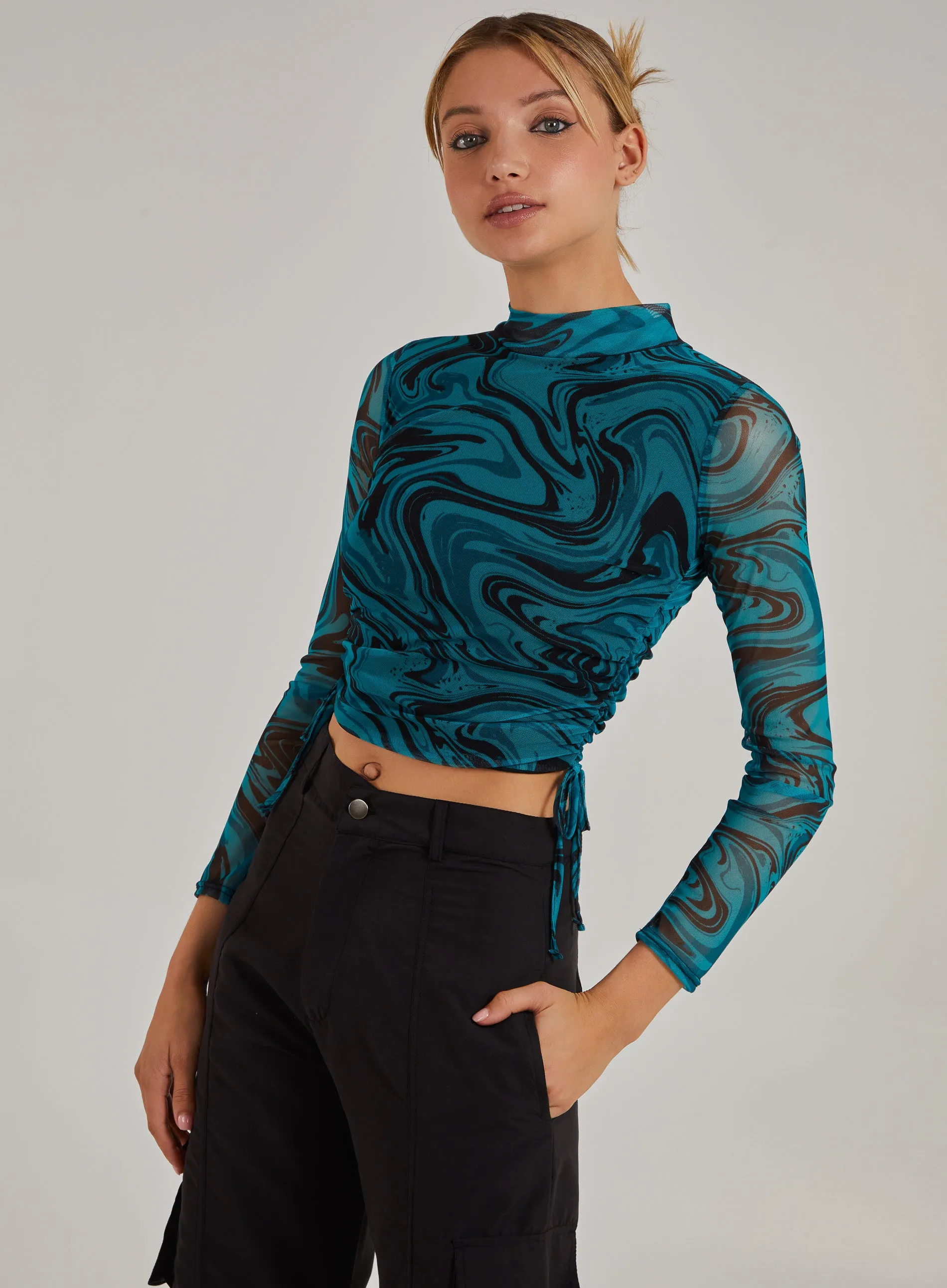 Marble Print Long Sleeve Top