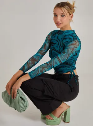 Marble Print Long Sleeve Top