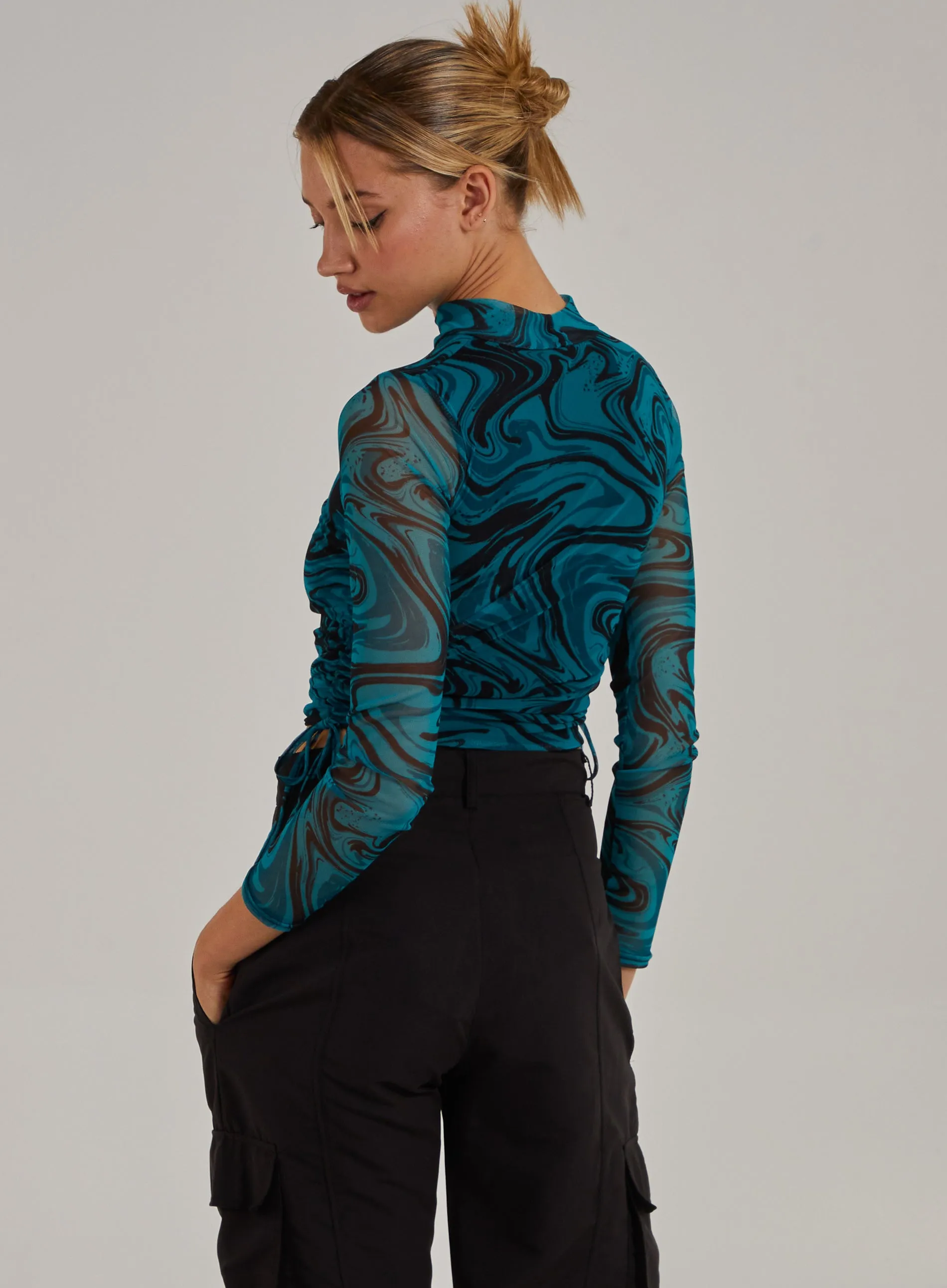 Marble Print Long Sleeve Top