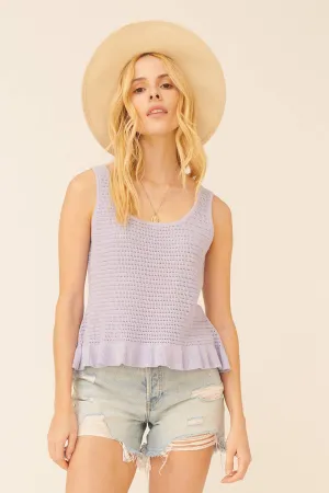 Maria Eyelet Knit Ruffled Hem Tank Top