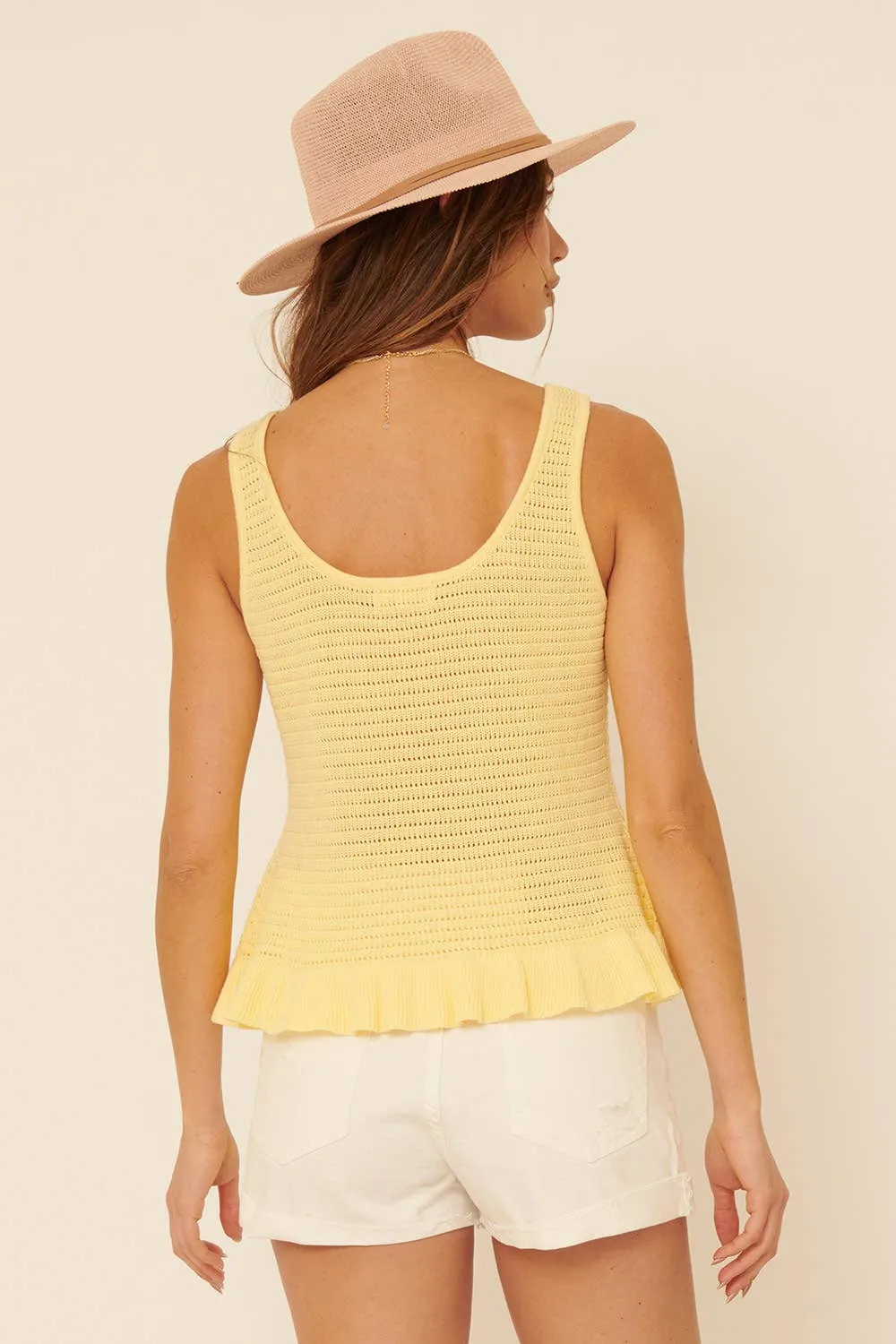 Maria Eyelet Knit Ruffled Hem Tank Top