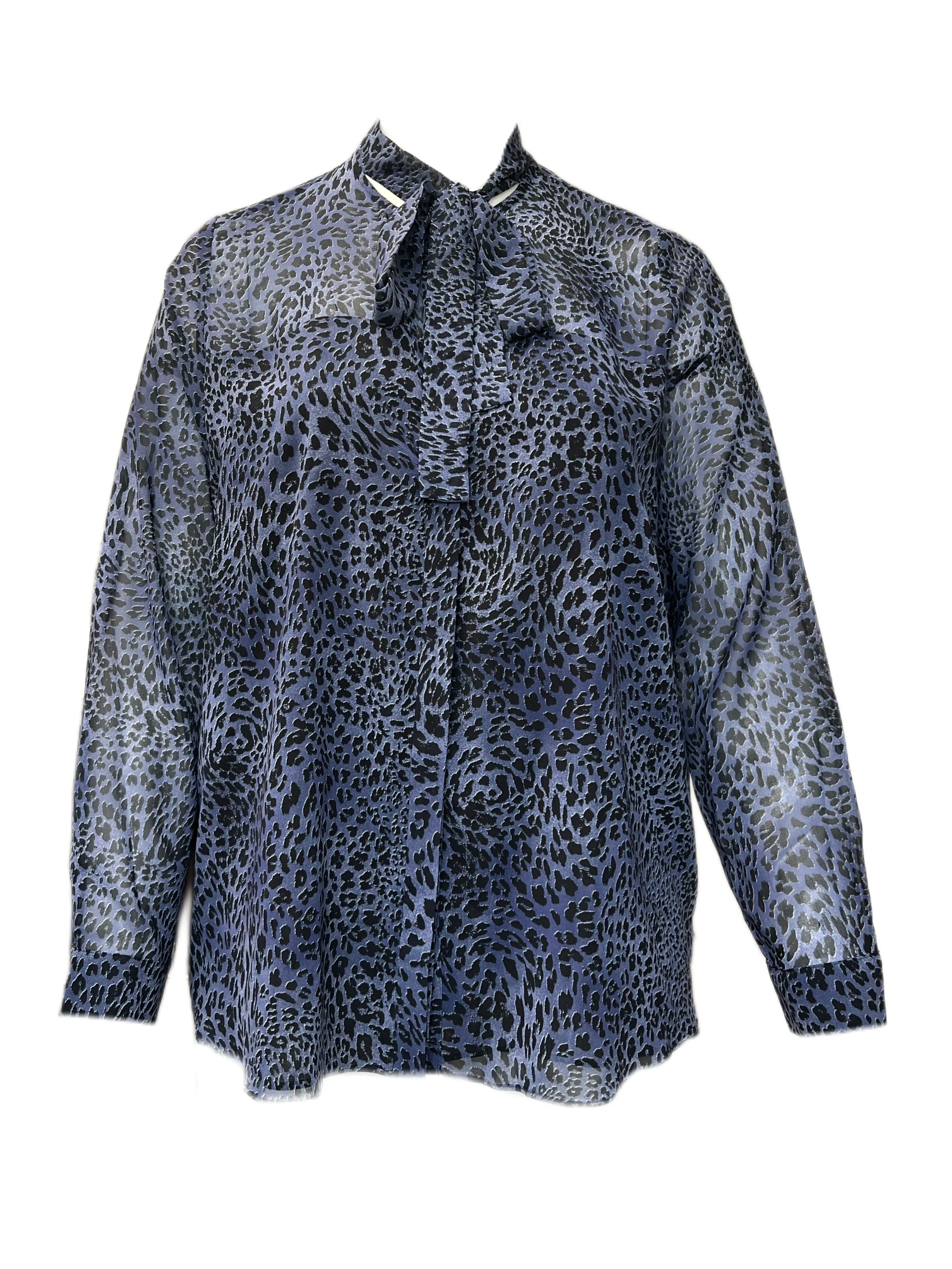 Marina Rinaldi Women's Blue Berna Printed Tie Flont Blouse NWT
