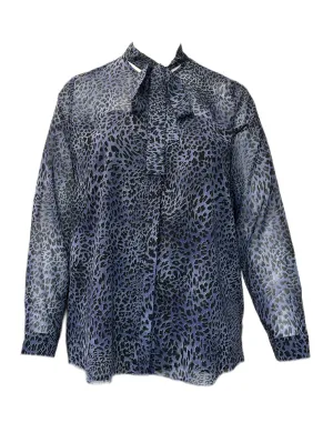 Marina Rinaldi Women's Blue Berna Printed Tie Flont Blouse NWT