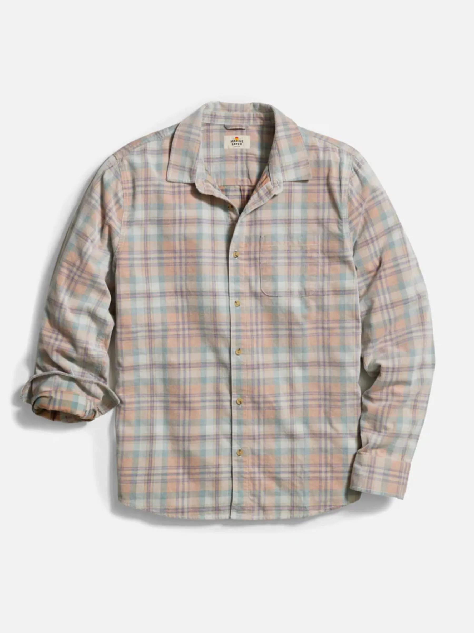 Marine Layer Lightweight Plaid Corduroy Shirt - Cork Multi Plaid
