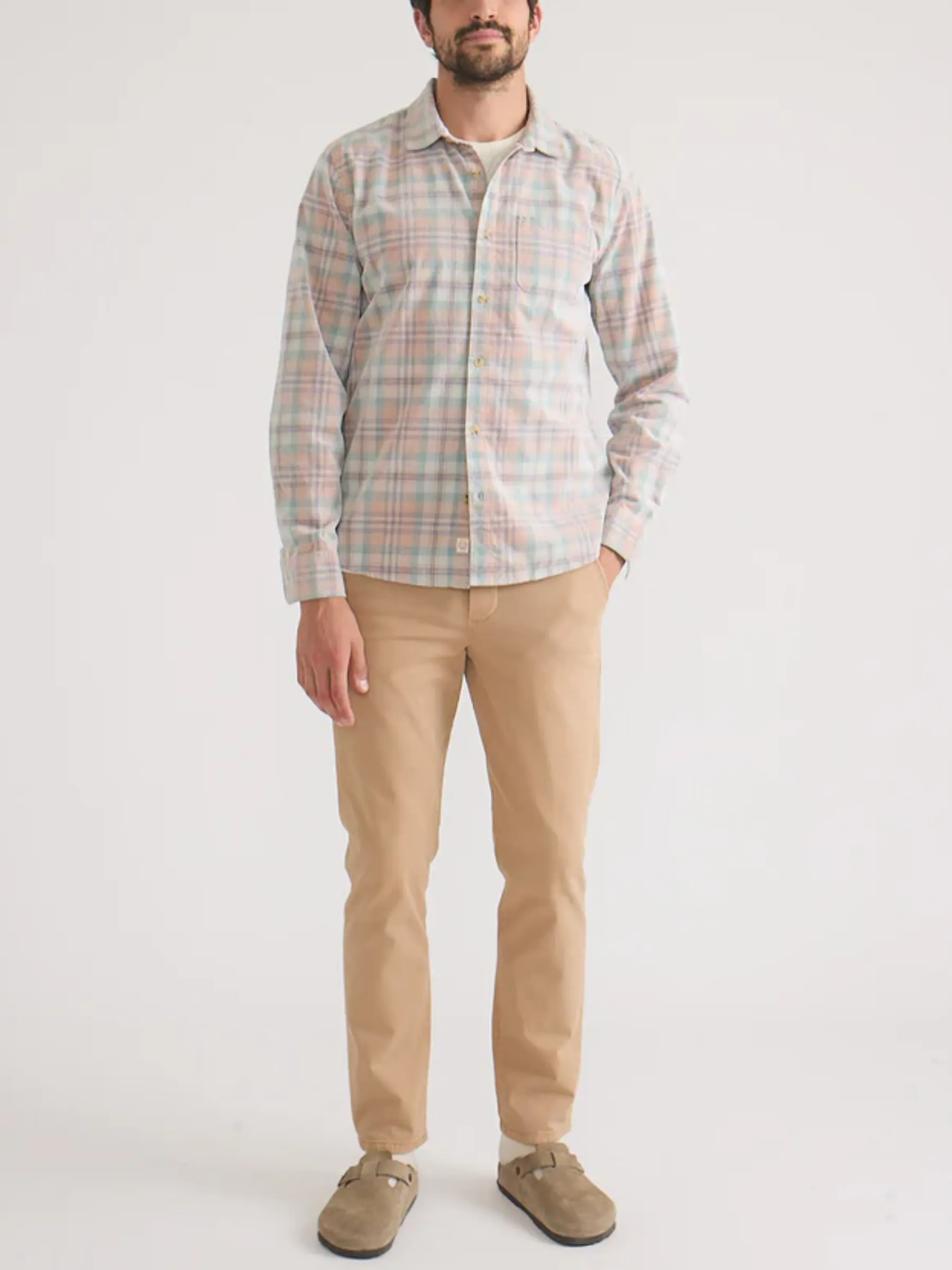Marine Layer Lightweight Plaid Corduroy Shirt - Cork Multi Plaid