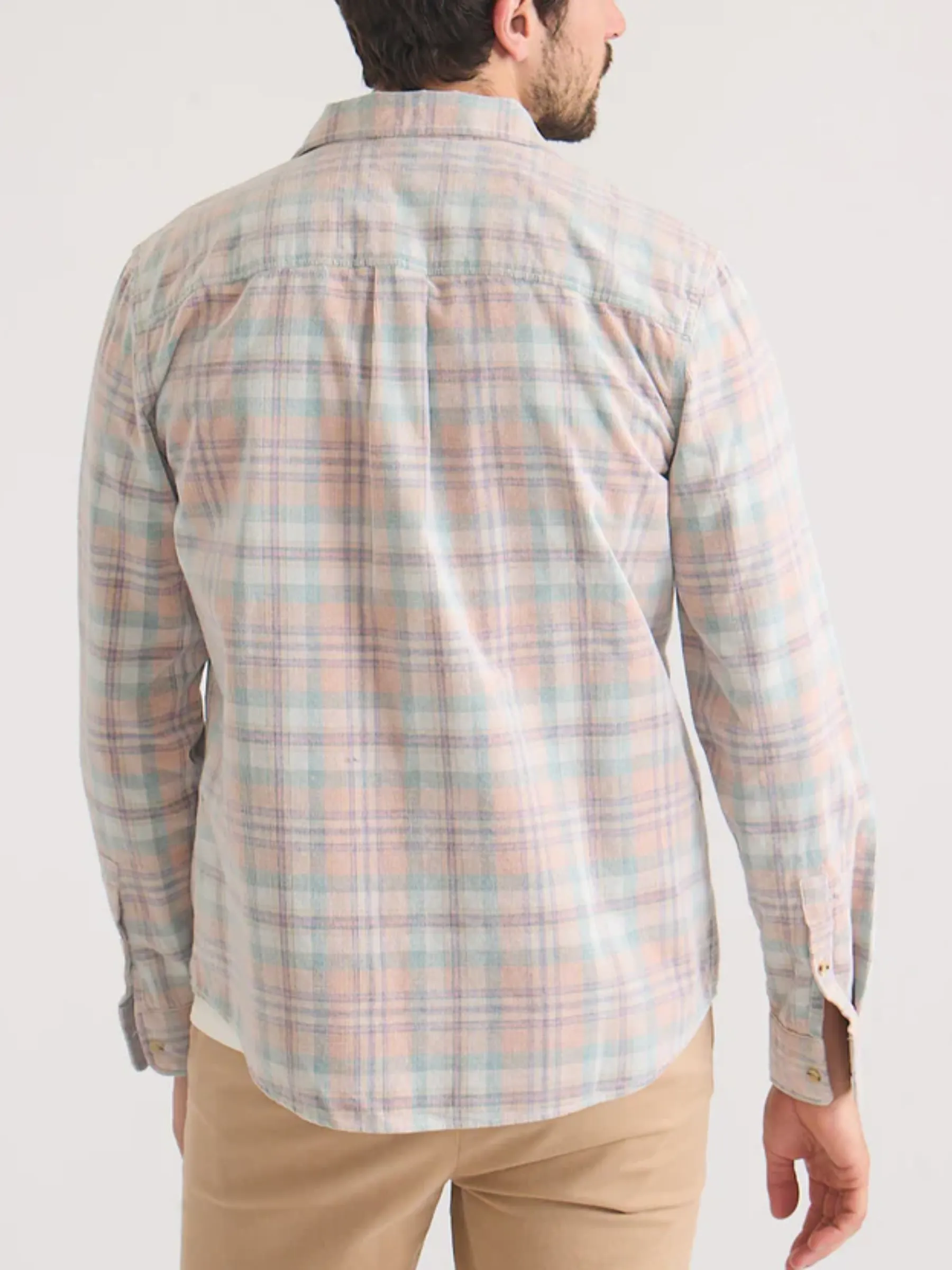 Marine Layer Lightweight Plaid Corduroy Shirt - Cork Multi Plaid