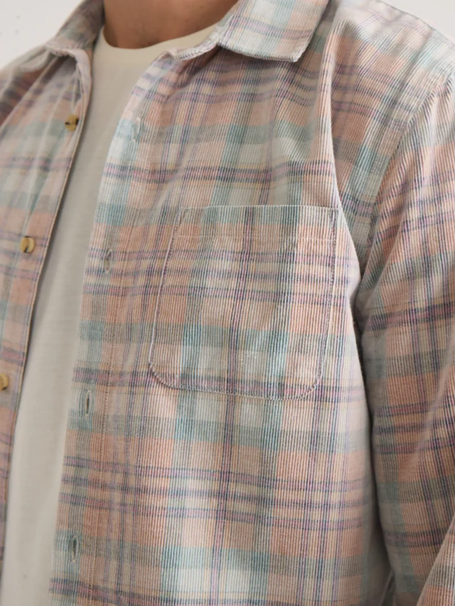 Marine Layer Lightweight Plaid Corduroy Shirt - Cork Multi Plaid