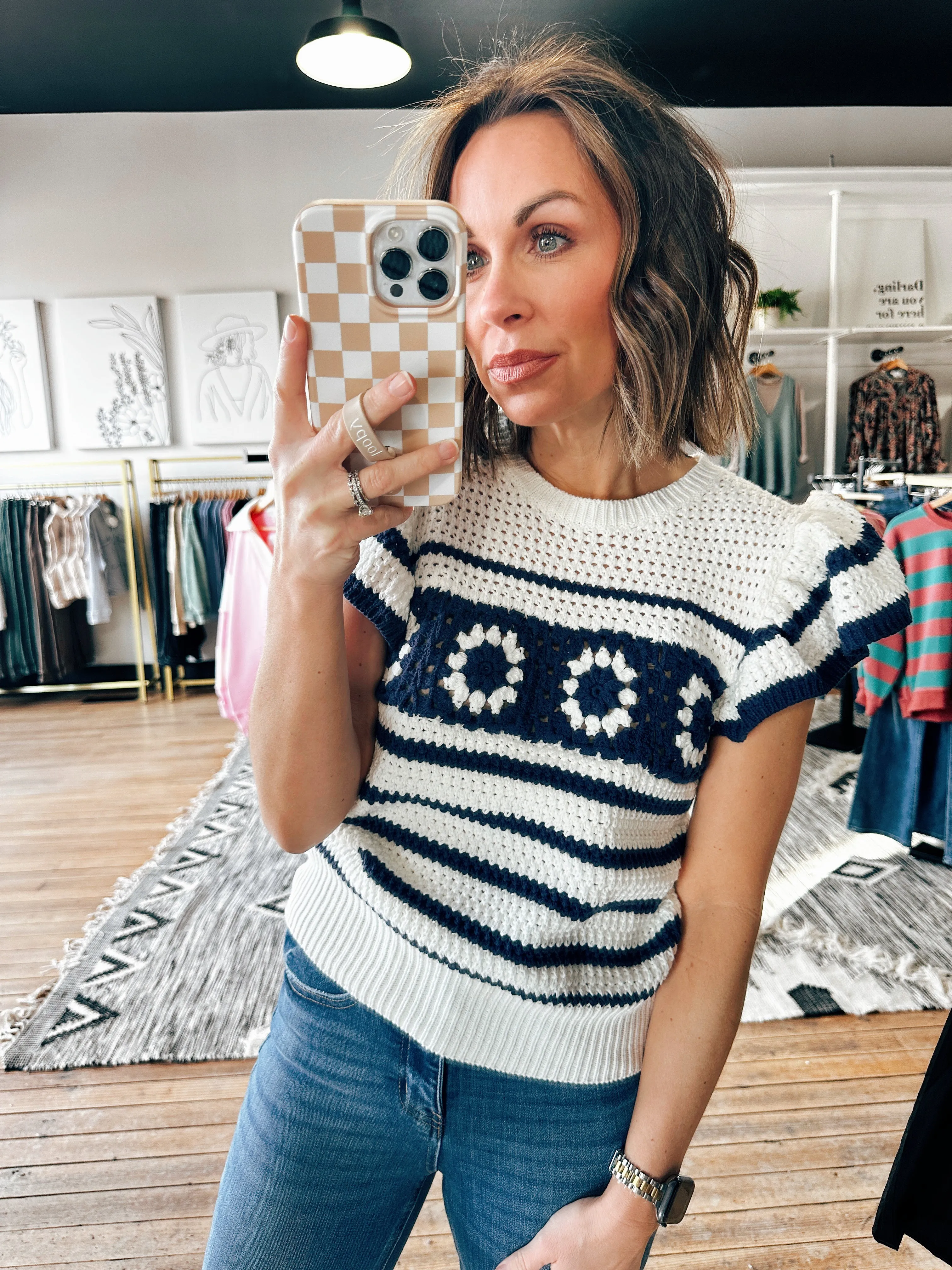 Marley Ruffled Sleeve Crochet Top-2 Colors