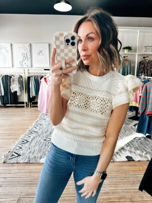 Marley Ruffled Sleeve Crochet Top-2 Colors
